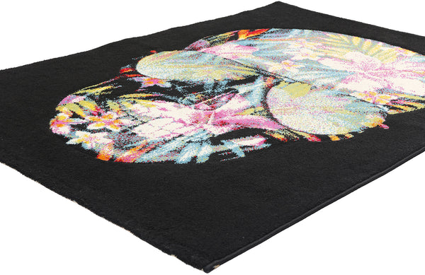 4 x 6 Tropical Black Swedish Pompeo Skull Rug 78829